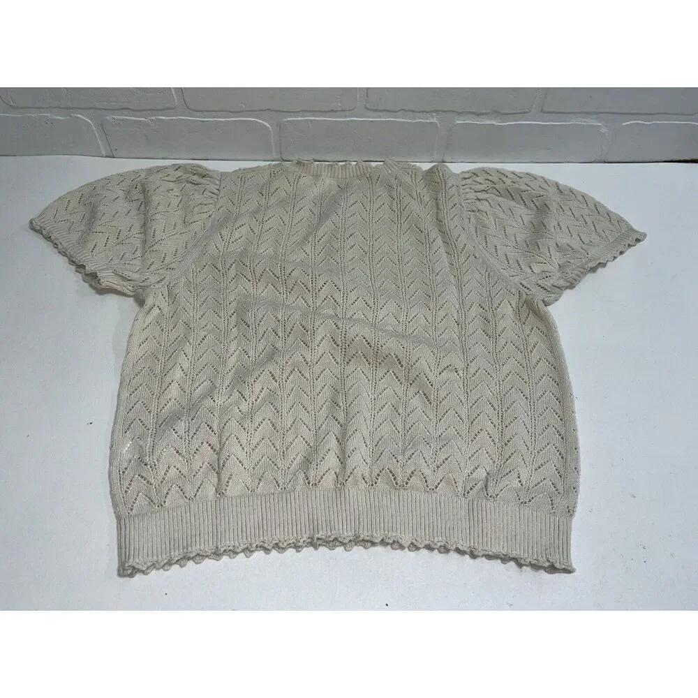 NWT! Gap × DÔEN Linen-Blend Pointelle Sweater MEDIUM Chine Beige $80 sold out - Picture 6 of 9